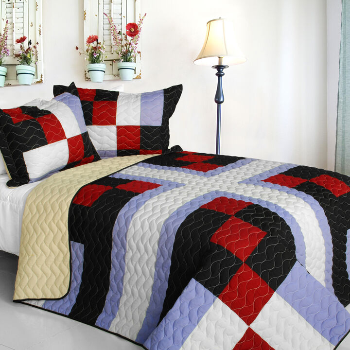 3-Piece Patchwork Quilt Set with Vermicelli Quilting for All-Season Comfort