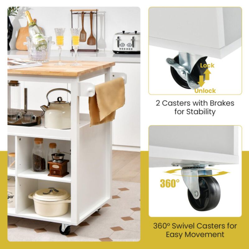 Hivvago Kitchen Island Trolley Cart on Wheels with Storage Open Shelves and Drawer-White