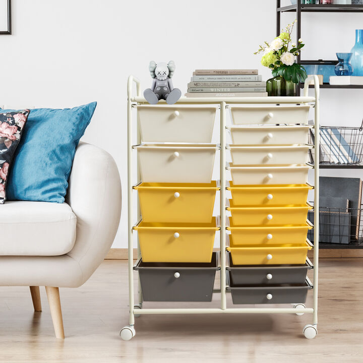 15-Drawer Utility Rolling Cart with Multi-Purpose Storage Drawers