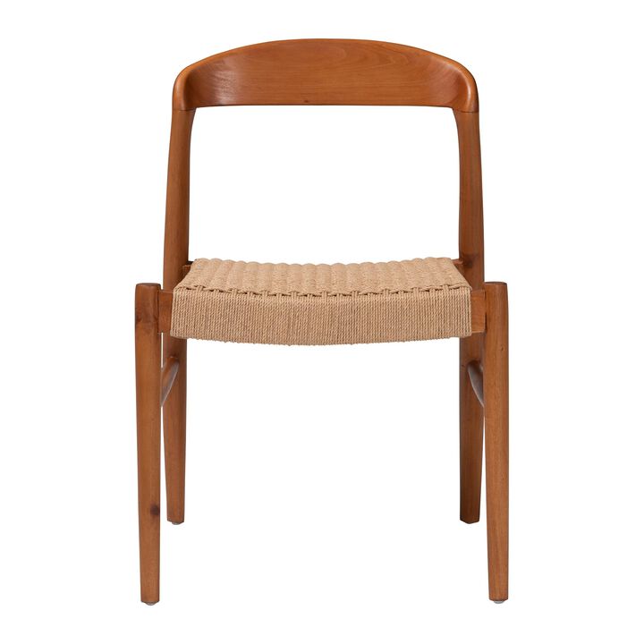 bali & pari Lorena Paper Loom Woven Dining Chair - Mahogany Wood Frame Accent Chair with Curved Back for Kitchen or Dining Room Seating