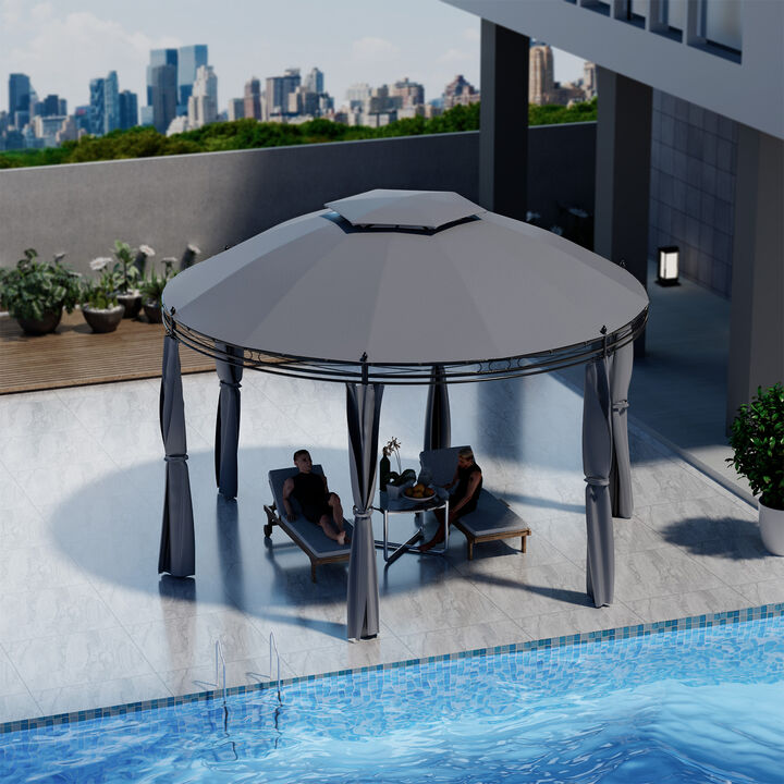 11.5 ft Outdoor Patio Round Dome Gazebo Canopy Shelter with Double Roof Steel