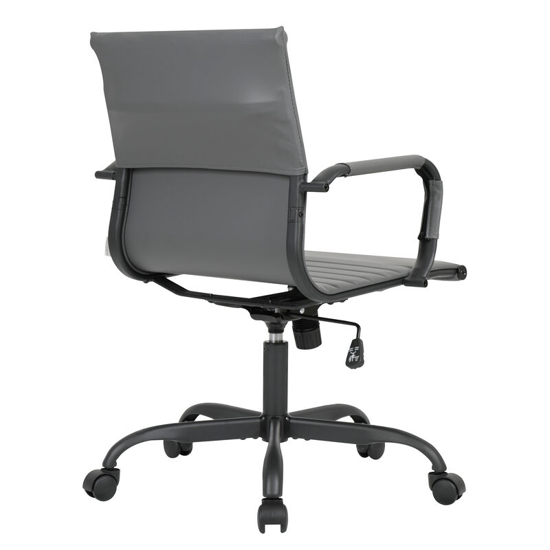 LeisureMod Harris Faux Leather Office Chair, Adjustable Height and Swivel Seat with Black Iron Frame, Modern Conference Seating for Home or Office image number 6