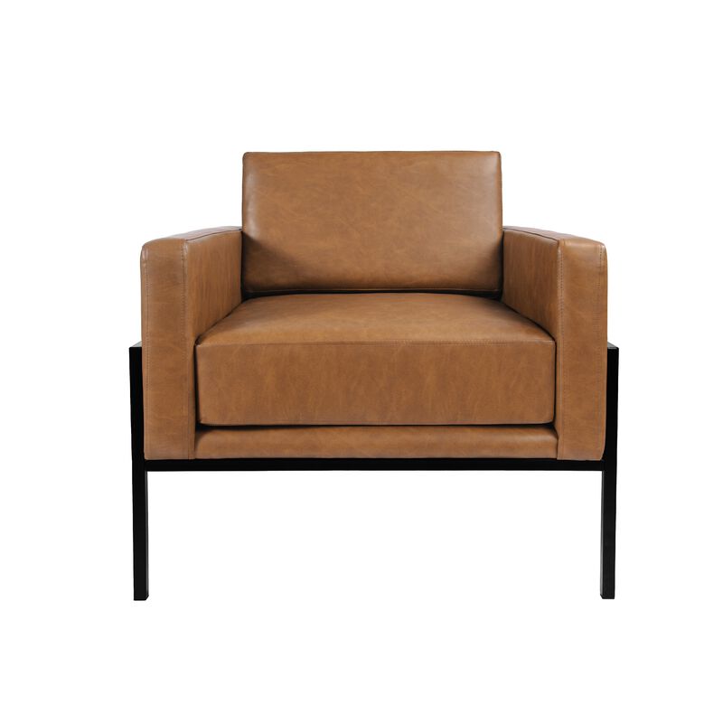 Fiam Accent Armchair, Caramel Brown Faux Leather, Modern Black Legs