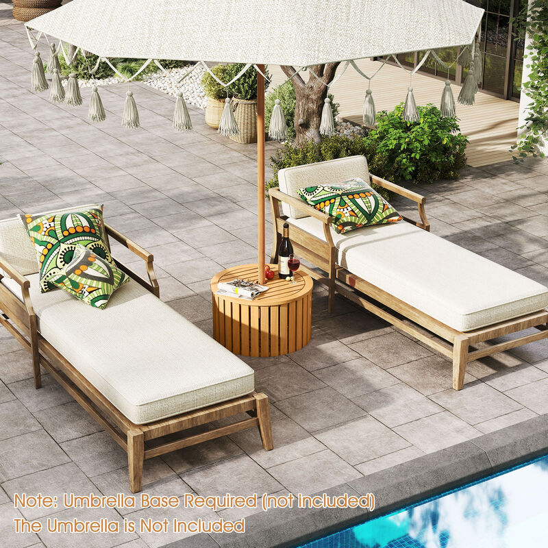 Outdoor 2-in-1 Side Table with Acacia Wood Slatted Coffee Table and Round End Storage Box-Natural image number 5