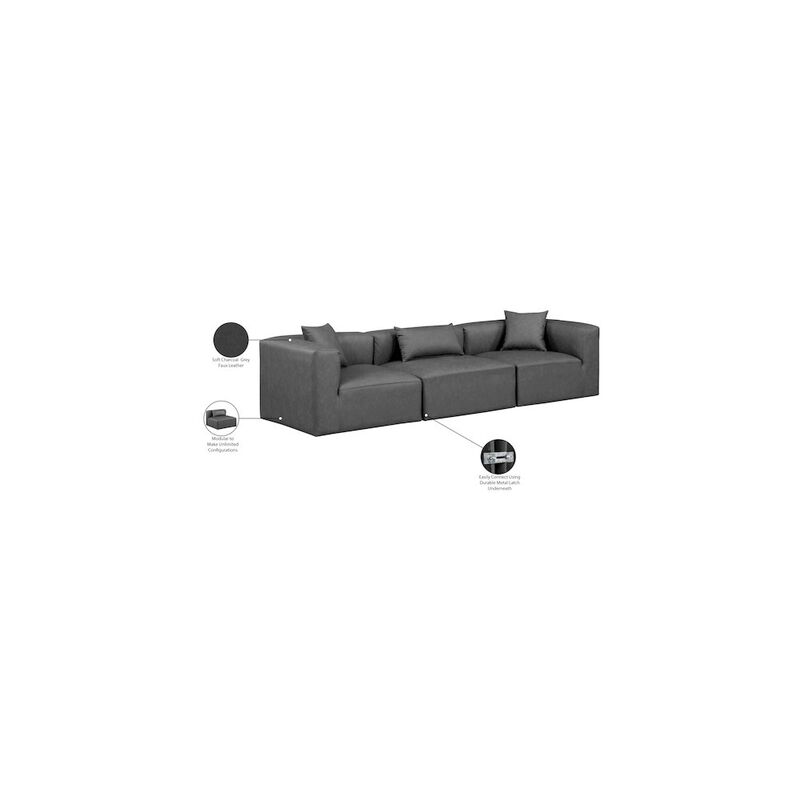 Meridian Furniture Cube Charcoal Grey Vegan Leather Modular Sofa