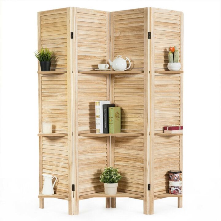 Hivvago 4 Panel Folding Room Divider Screen with 3 Display Shelves