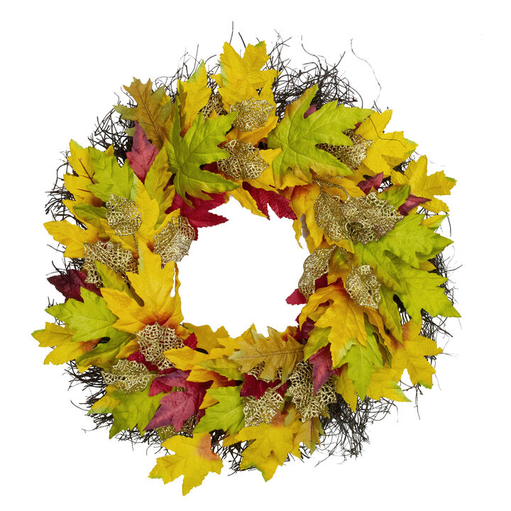 Maple Leaf Artificial Fall Harvest Wreath  22-Inch