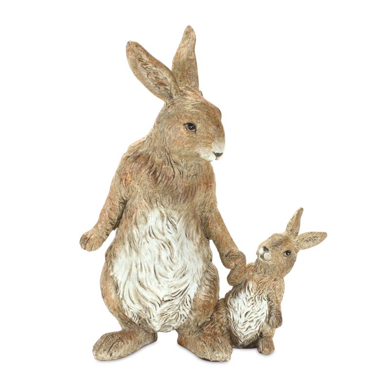 Rabbit with Bunny Statues (Set of 2) in Resin &ndash; Adorable Outdoor Sculptures for Garden Decor image number 1