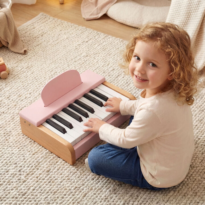 Wooden 18 Keys Piano for Children with Music Stand Removable