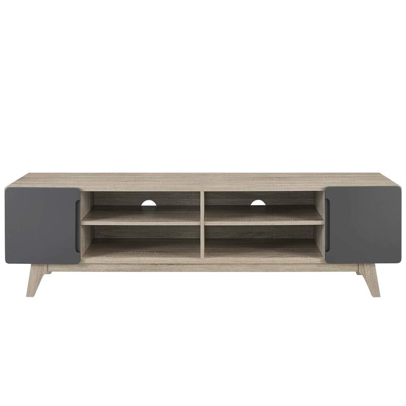 Modway Tread 70" Mid-Century Modern Media Console Entertainment TV Stand in Natural Gray image number 2