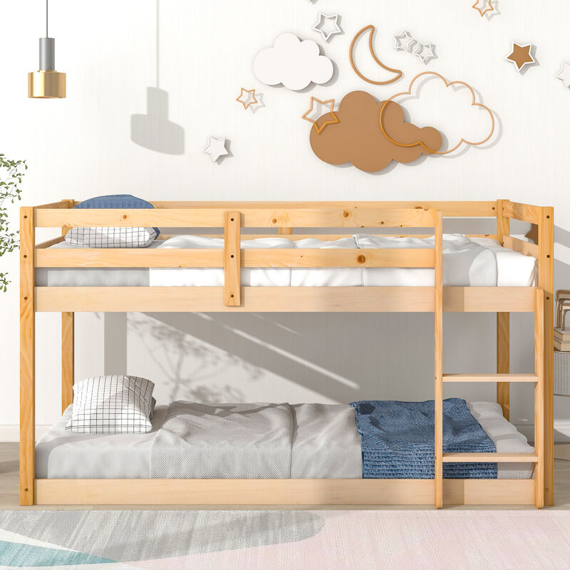 Twin over Twin Floor Bunk Bed, Natural