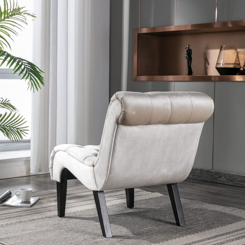 Modern Velvet Accent Chair, Armless Button Tufted Upholstered Barrel Chair with Wood Legs for Living Room, Bedroom, Office image number 4