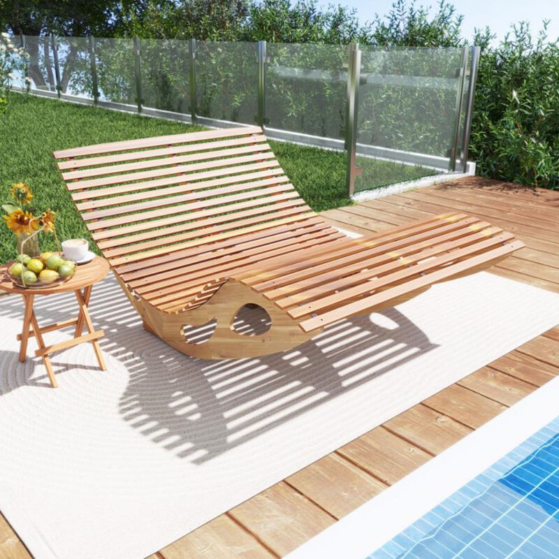 Hivvago Slatted Acacia 2-Seat Patio Dual Rocker Sunbed Wood Lounger with Ergonomic Curved Seat