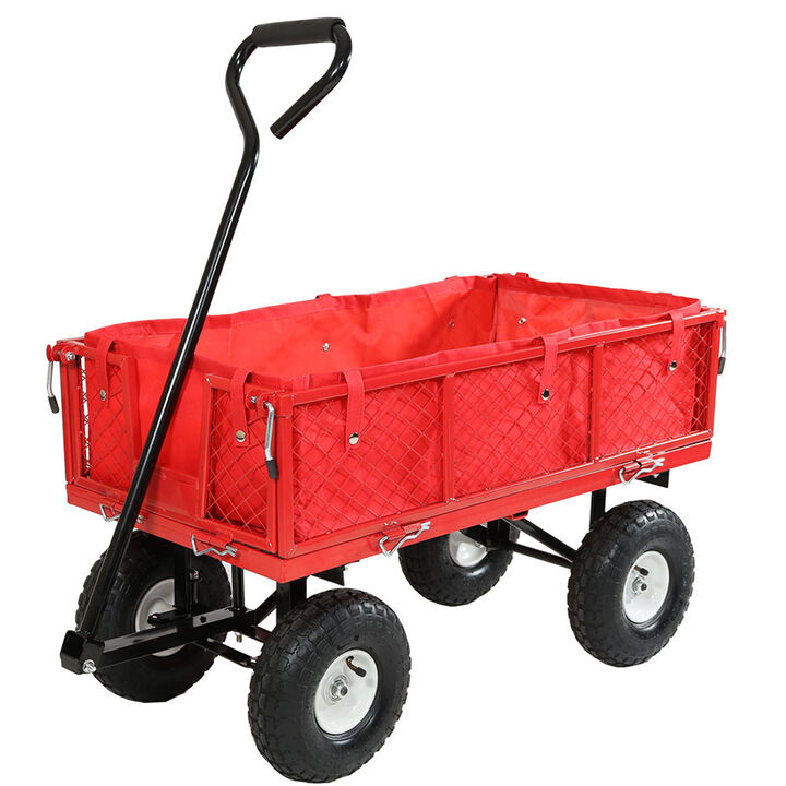 Sunnydaze Small Steel Garden Cart with Folding Sides/Polyester Liner
