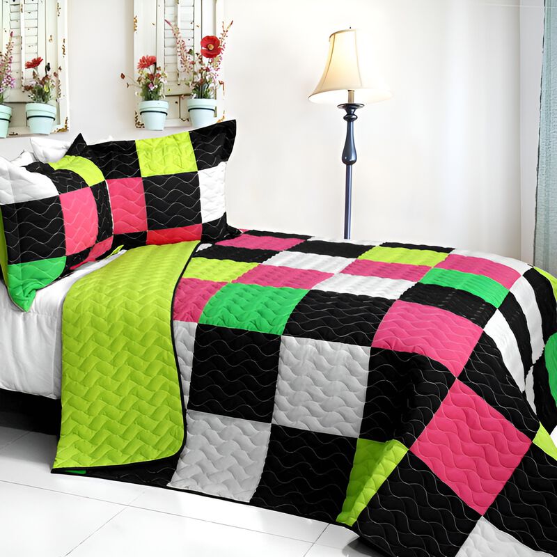 3PC Vermicelli-Quilted Patchwork Quilt Set Soft Lightweight Bedding image number 0