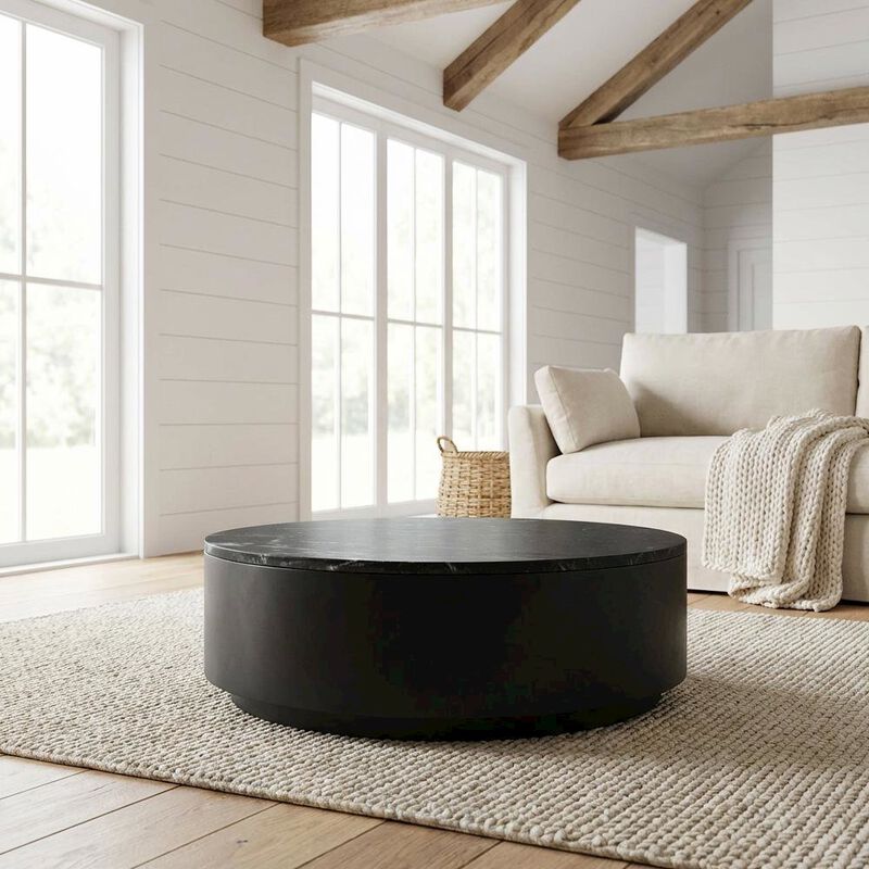 Starlight Canyon Home Top Black Marble Coffee Table with MDF Base, Stone Frame, Weight Capacity 30 lbs image number 2