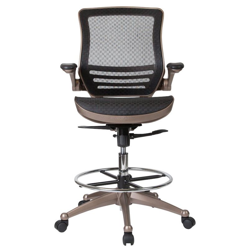Flash Furniture Mid-Back Black Mesh Drafting Chair with Melrose Gold Frame and Flip-Up Arms image number 7