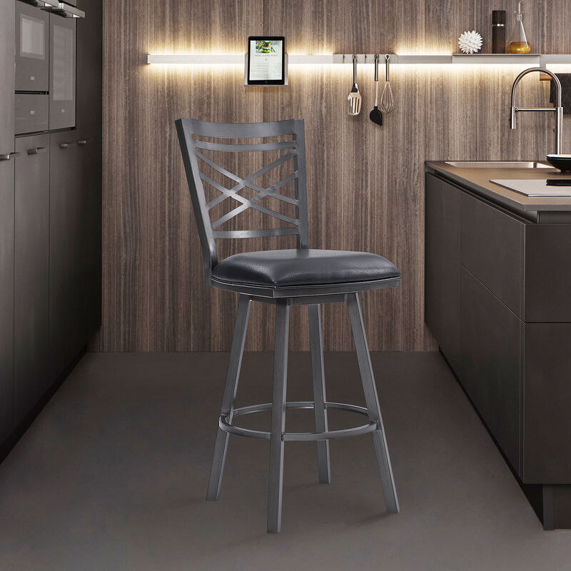 Fargo  Counter Height Metal Barstool in Mineral Finish with Black Faux Leather