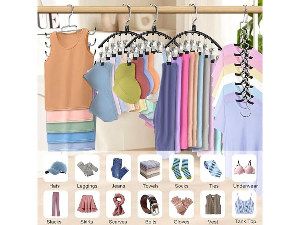 5 Pack Legging Organizer For Closet Hanging, 3 Pants Leggings Hangers With 30 Cl