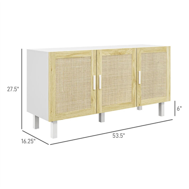 Buffet Storage Cabinet Woven Rattan Door with Adjustable Shelves for Kitchen Entryway Dining Room image number 3