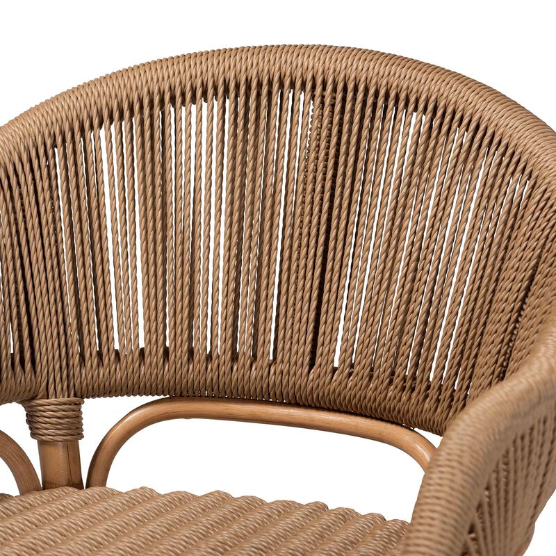 bali & pari Isra Natural Rattan Accent Chair with Handwoven Synthetic Wicker &ndash; Curved Barrel Back Lounge Chair for Coastal Living Spaces image number 4