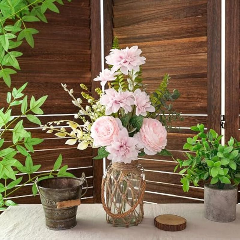 Pink Artificial Dahlia Flowers Vase Filler Light Arrangement image number 3