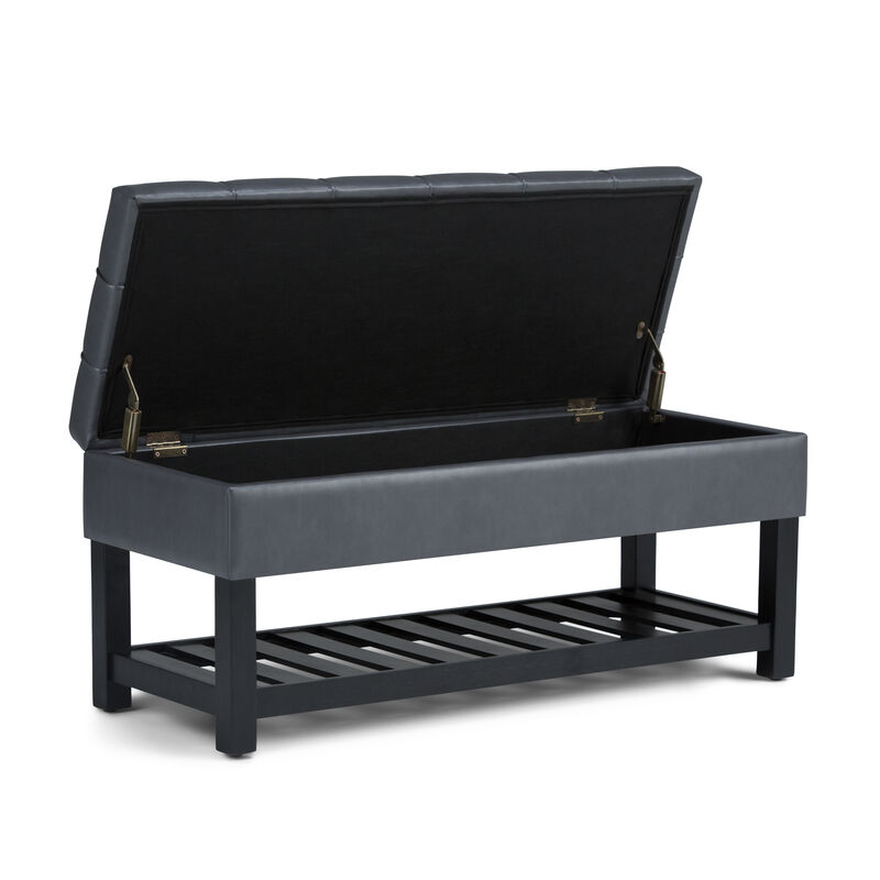 Saxon 44 inch Wide Transitional Rectangle Storage Ottoman Bench in Stone Grey Faux Leather image number 4