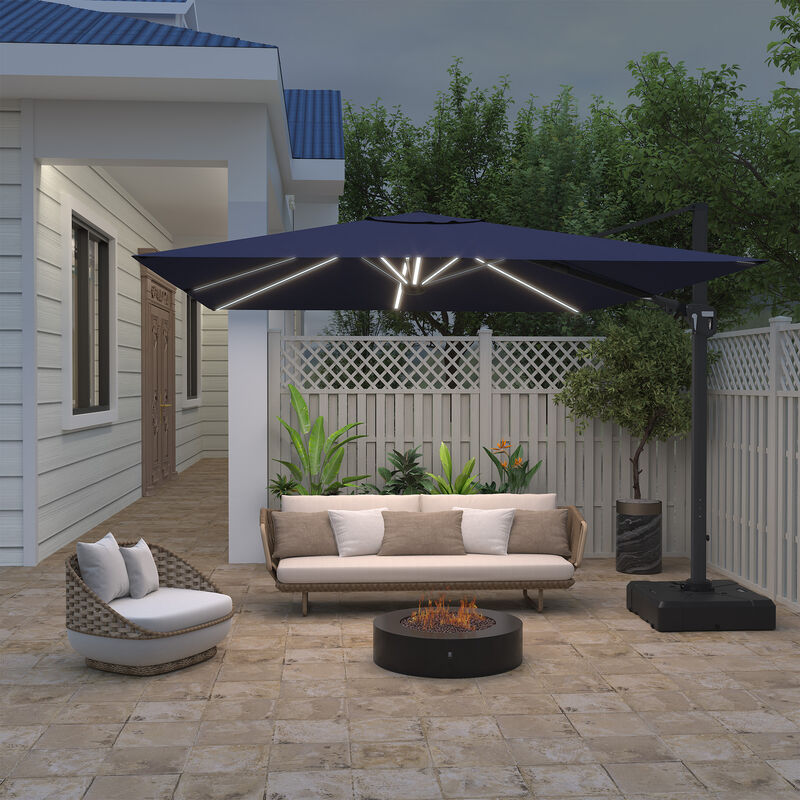 Clihome 11ft Patio Umbrella Outdoor Square Double Top Umbrella with Base Navy Blue-Without Base