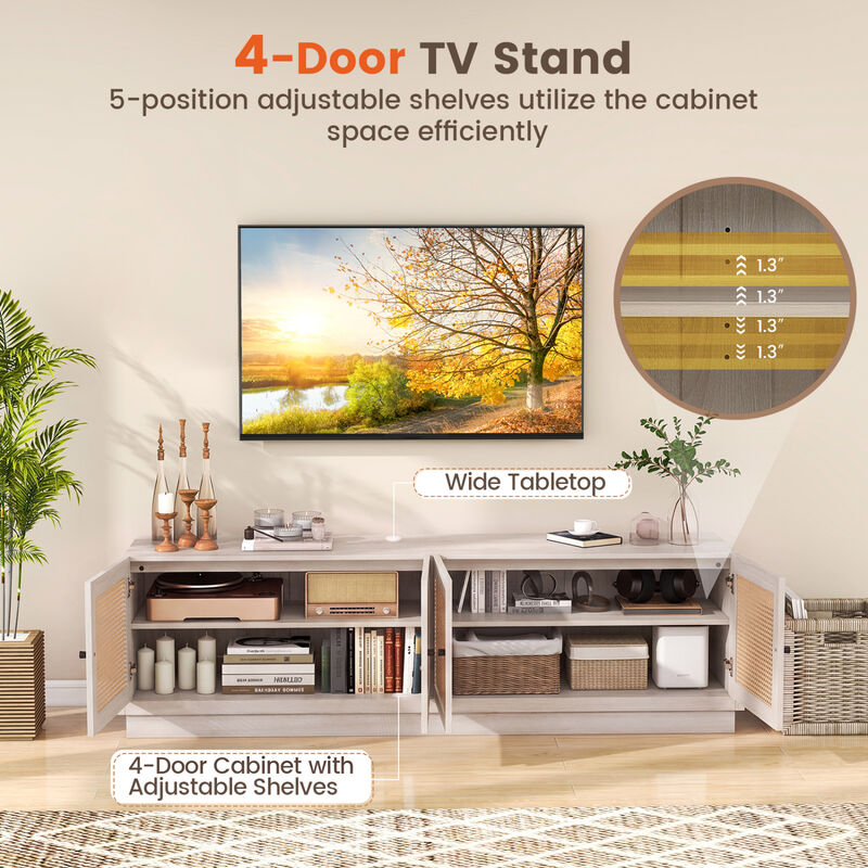 Wooden Farmhouse TV Stand with 2 Storage Cabinets for Living Room image number 6