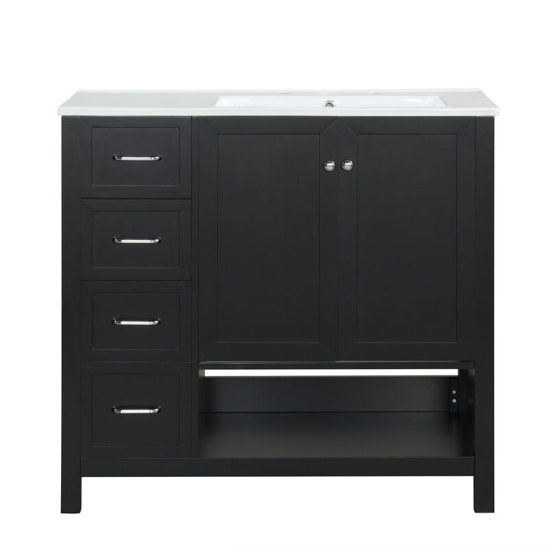 Whisen Bathroom Vanity with Sink, Freestanding Vanity with Drawers, cabinet and Open shelf - Black