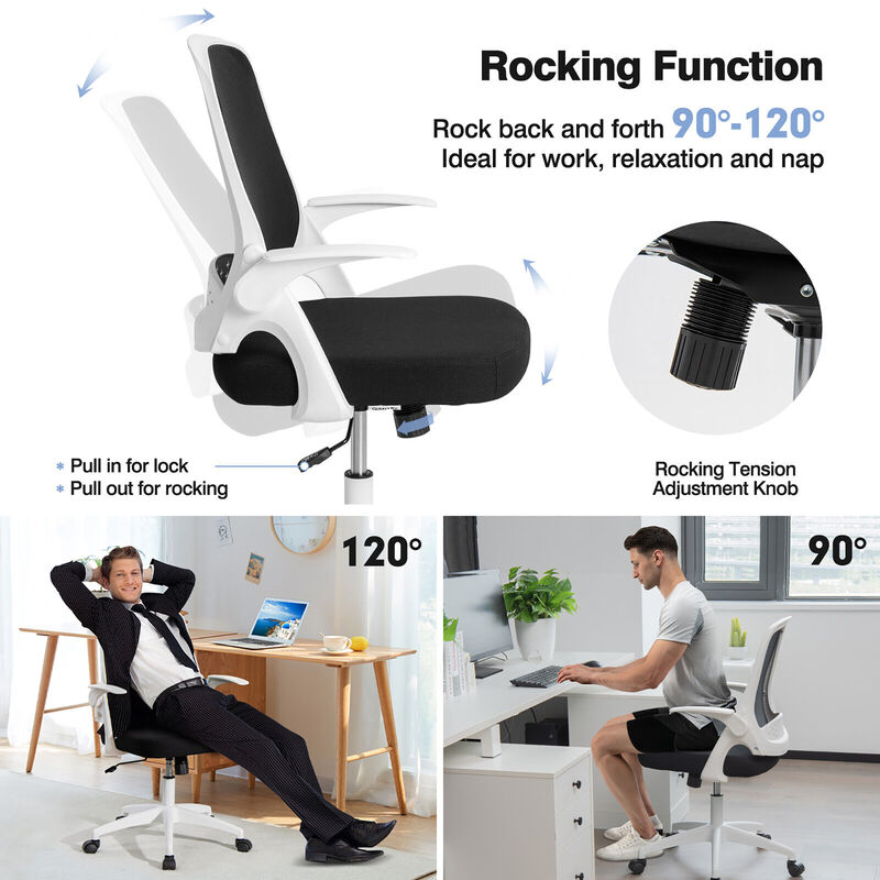 Costway Mesh Office Chair Adjustable Rolling Computer Desk Chair w/Flip-up Armrest White