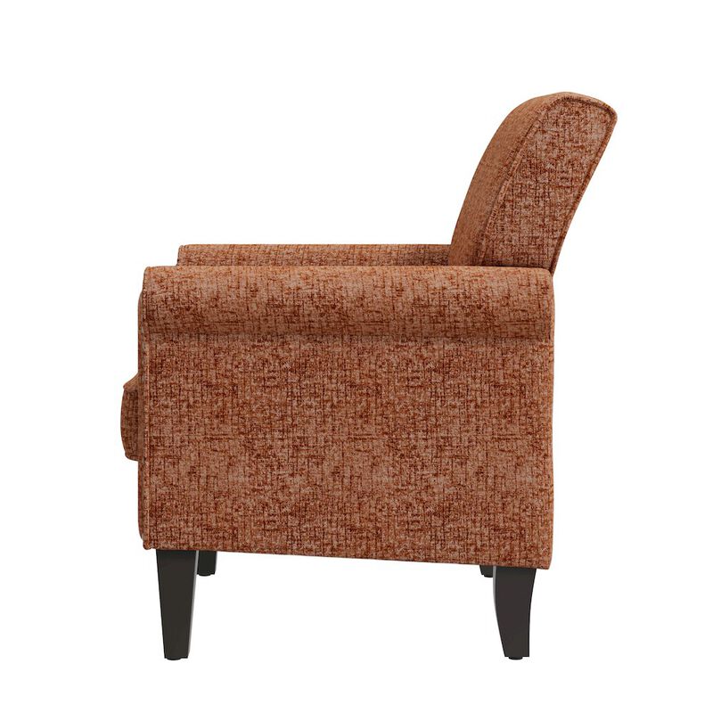HL Home Furnishings Jean Rolled Armchairs with Nailheads in Orange Chenille