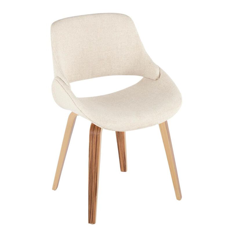 LumiSource Zebra Wood, Cream Fabric Fabrico Chair - Set of 2
