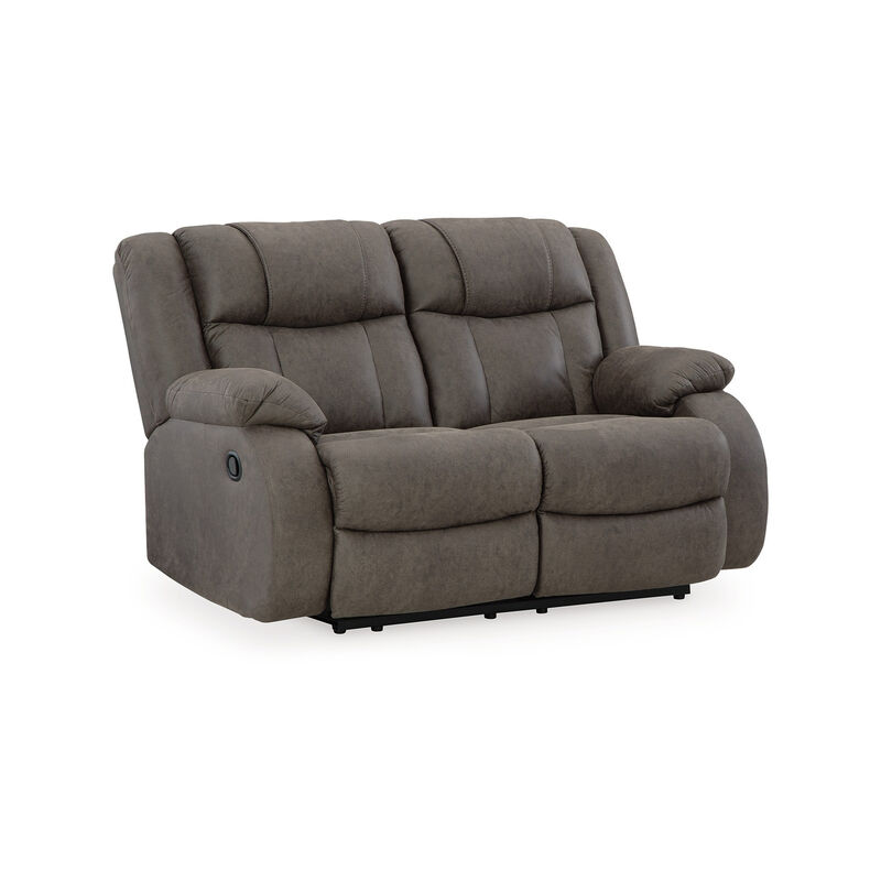 Perth Manual Reclining Loveseat, Foam, Slate Gray Faux Leather 61 Inch - Benzara