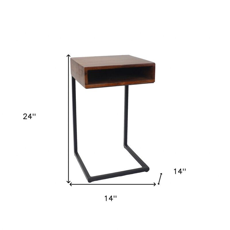 Homezia 24" Gold And Natural Solid Wood Square End Table