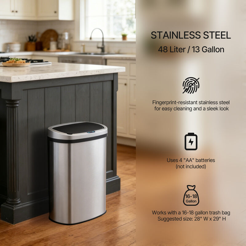 13 Gal./50 Liter Stainless Steel Oval Motion Sensor Trash Can for Kitchen image number 4