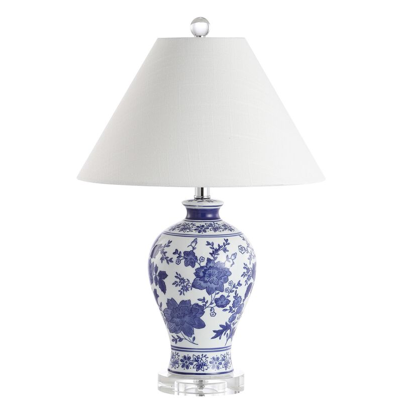 Song Ceramic/Crystal Chinoiserie Floral LED Table Lamp
