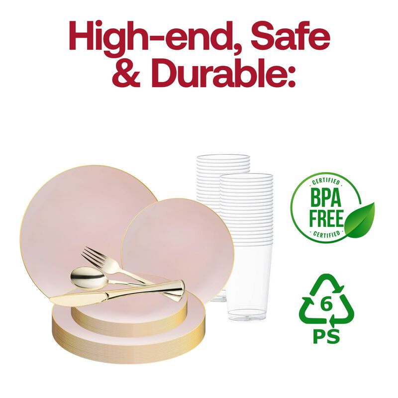 Gold Rim Organic Round Plastic Wedding Value Set image number 4