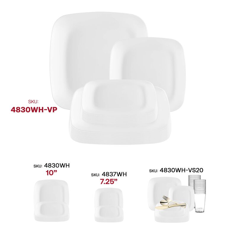 Solid White Flat Rounded Square Plastic Dinnerware Value Set (40 Sets) image number 6