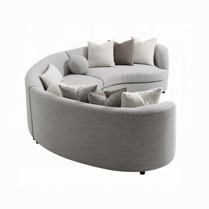Kei 3pc Sectional Sofa, 9 Pillows, Curved Frame, Gray Boucle Fabric - Benzara
