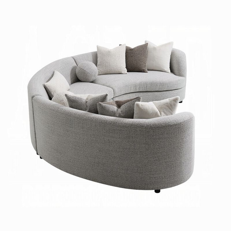 Kei 3pc Sectional Sofa, 9 Pillows, Curved Frame, Gray Boucle Fabric - Benzara