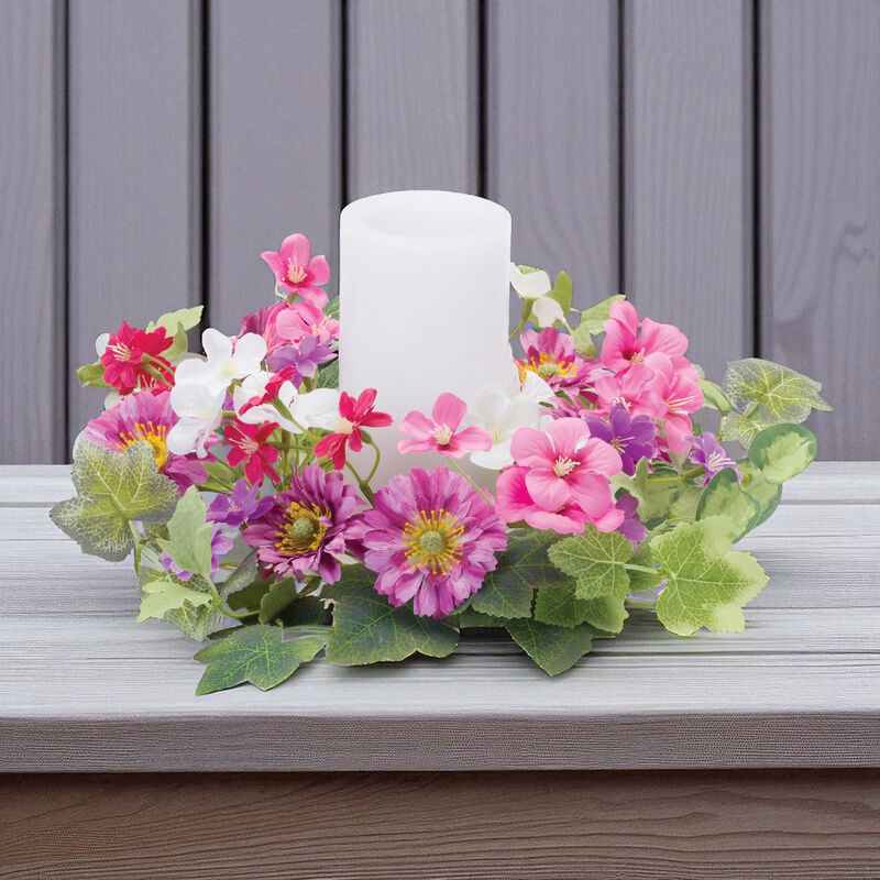Floral Candle Ring with Mixed Daisies – Decorative Faux Bloom Accent for Centerpieces, Mantels & Events