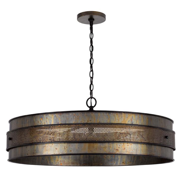 5 Light Chandelier, Drum Shade with Rustic Aged Bronze Mesh Band, 30 Inch