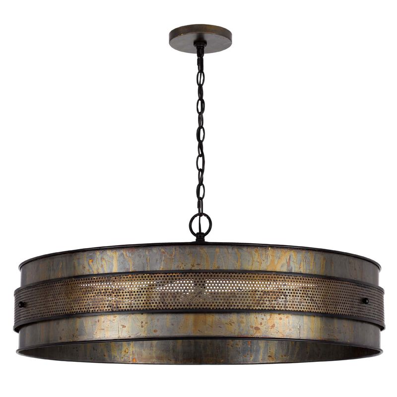 5 Light Chandelier, Drum Shade with Rustic Aged Bronze Mesh Band, 30 Inch image number 0