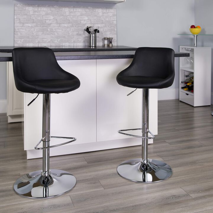 Flash Furniture Dale Contemporary Black Vinyl Bucket Seat Adjustable Height Barstool with Chrome Base