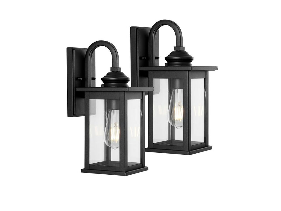 Cary 5.9" 1-Light Iron/Glass Traditional Modern Lantern LED Outdoor Lantern, Black (Set of 2)