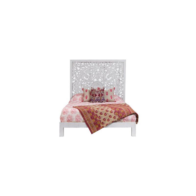 Porter Designs Bali Solid Hand Carved Wood Queen Bed, White