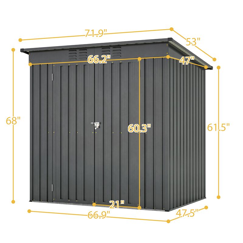 Mondawe 6x4 ft Black Outdoor Storage Shed with Hinged Doors