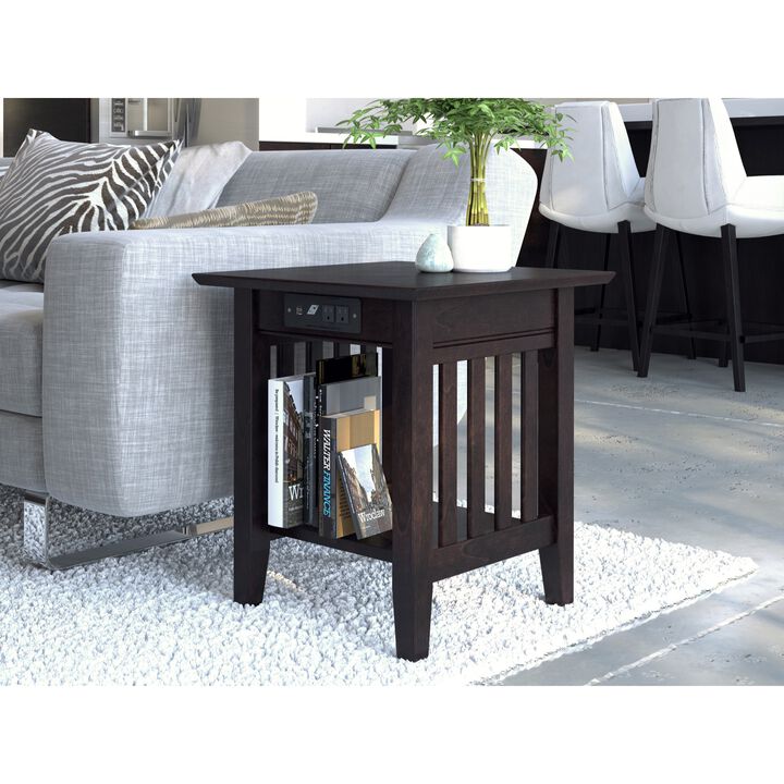 AFI Mission End Table with Charging Station in Espresso