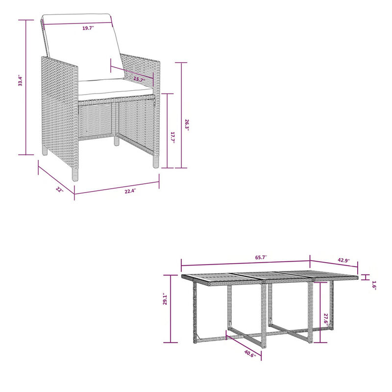11pc Outdoor Dining Table Set, 10 Seater, Brown Acacia Wood n Rattan - Benzara